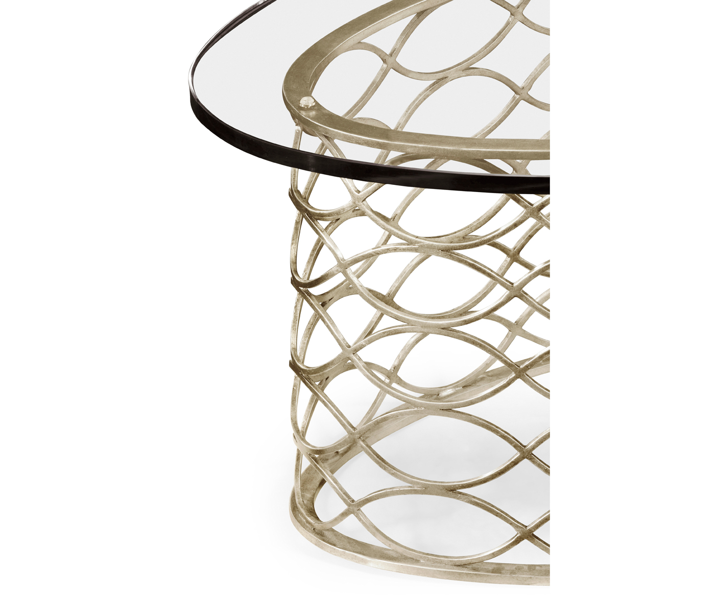 Interlaced silver & glass oval coffee table