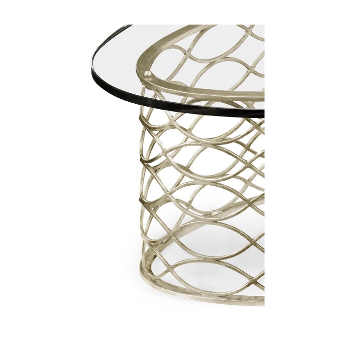 Interlaced silver & glass oval coffee table