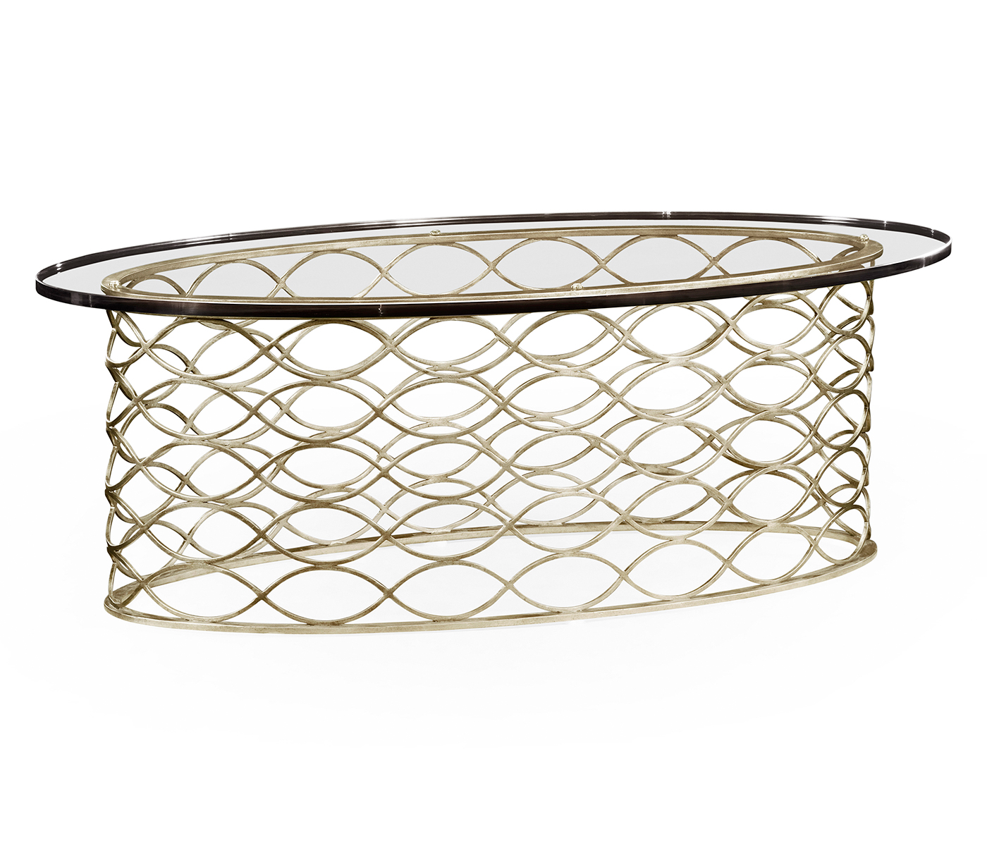 Interlaced silver & glass oval coffee table