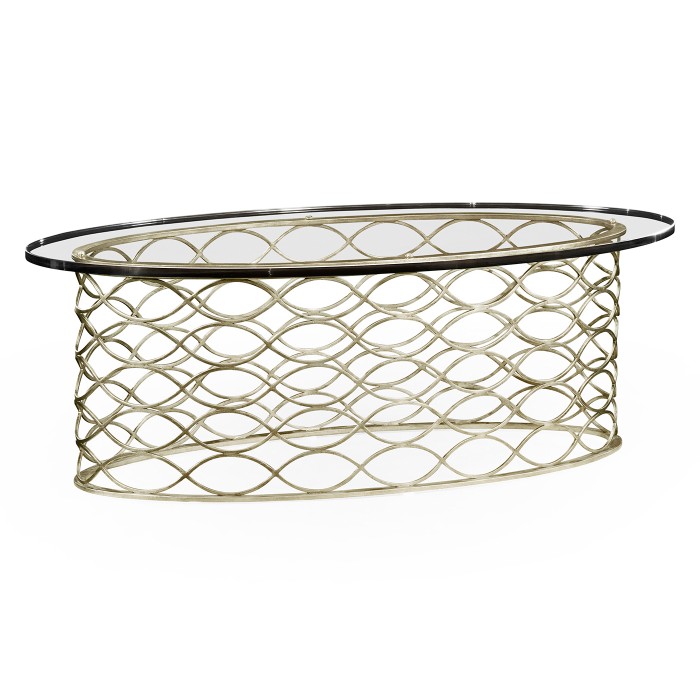 Interlaced silver & glass oval coffee table