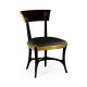 Stepped gilded dining side chair with smoky black leather