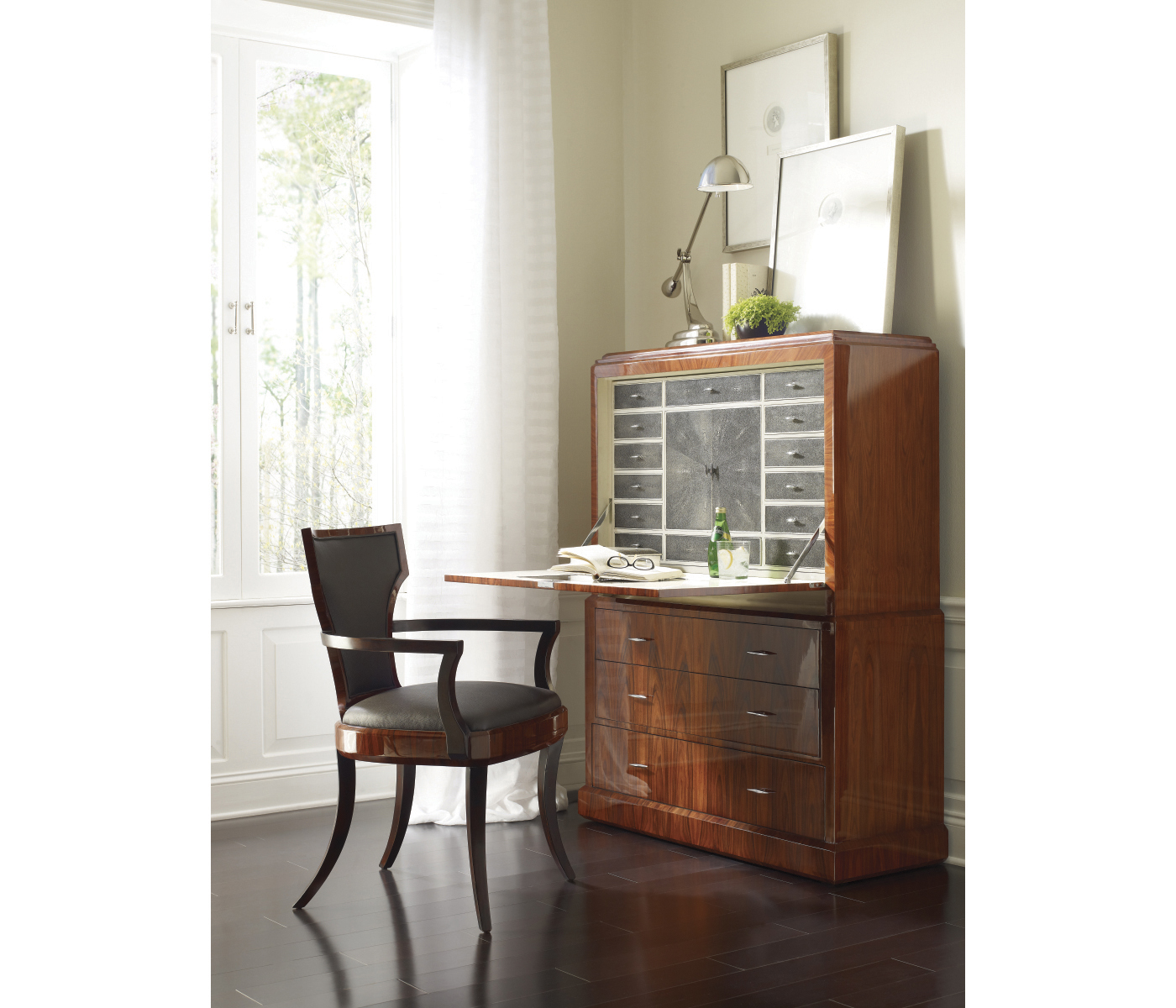 Full Back Art Deco High Lustre Santos Dining Arm Chair