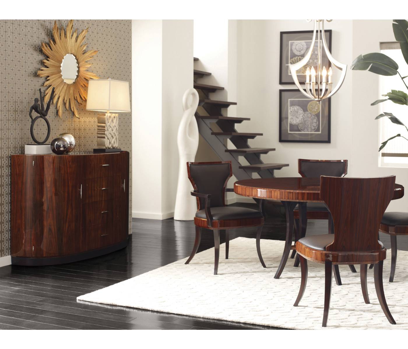 Full Back Art Deco High Lustre Santos Dining Arm Chair