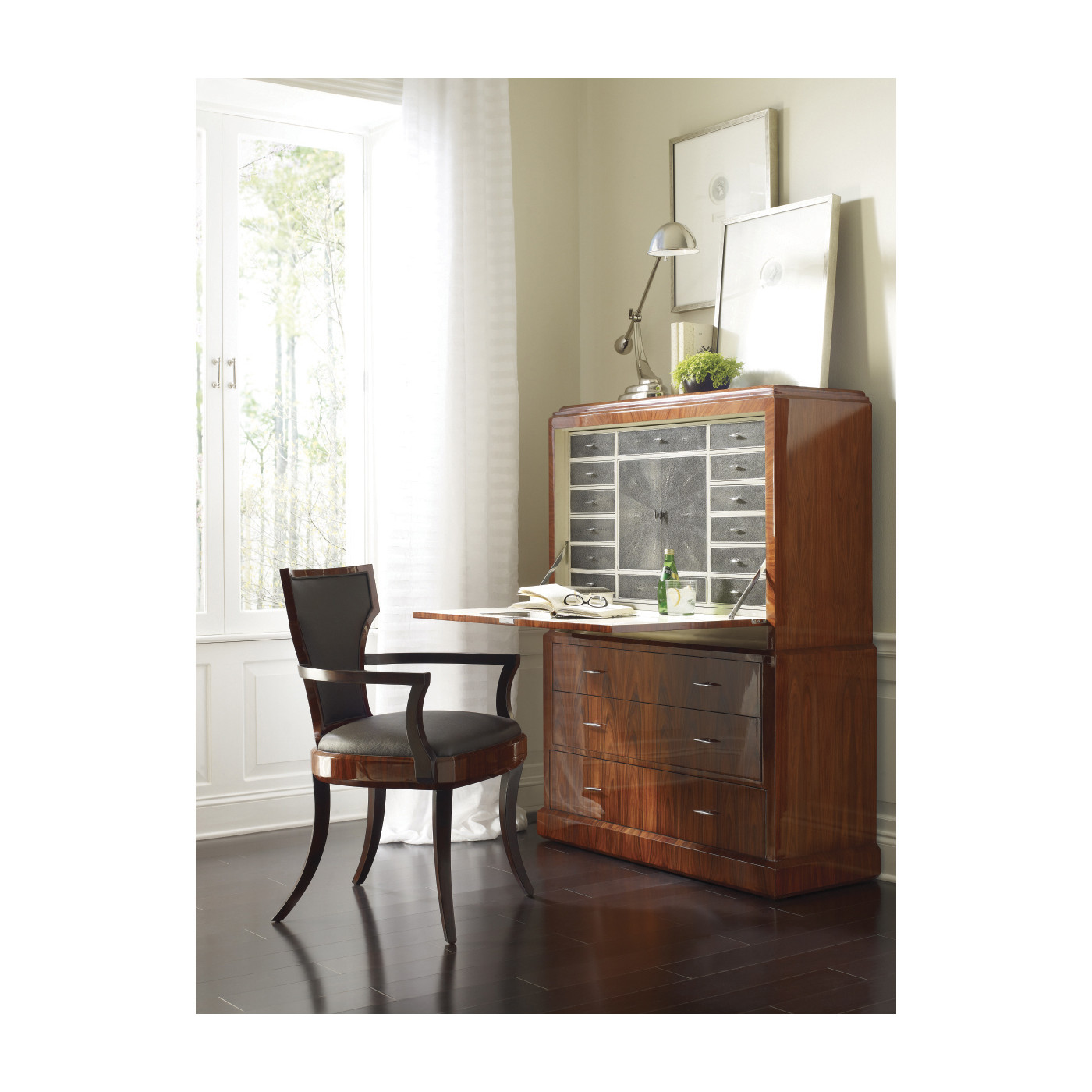 Full Back Art Deco High Lustre Santos Dining Arm Chair