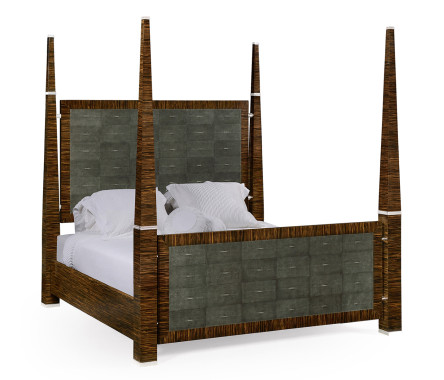 Faux Macassar & Anthracite Faux Shagreen UK Queen Bed
