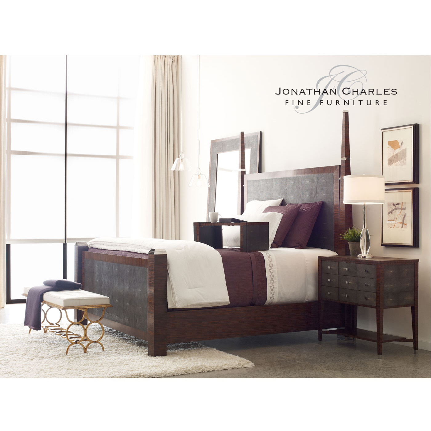 Faux Macassar & Anthracite Faux Shagreen US King Bed