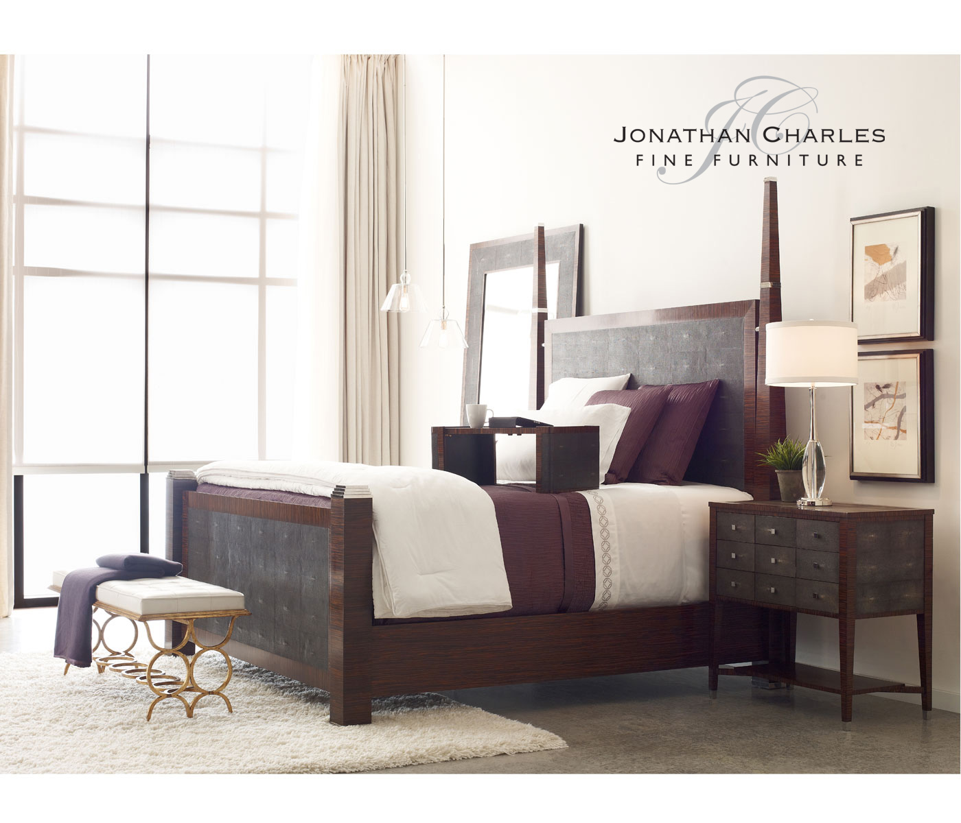 Faux Macassar & Anthracite Faux Shagreen US King Bed
