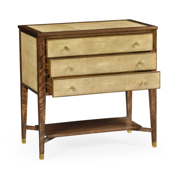 Ivory Shagreen Chest of Drawers with Brass
