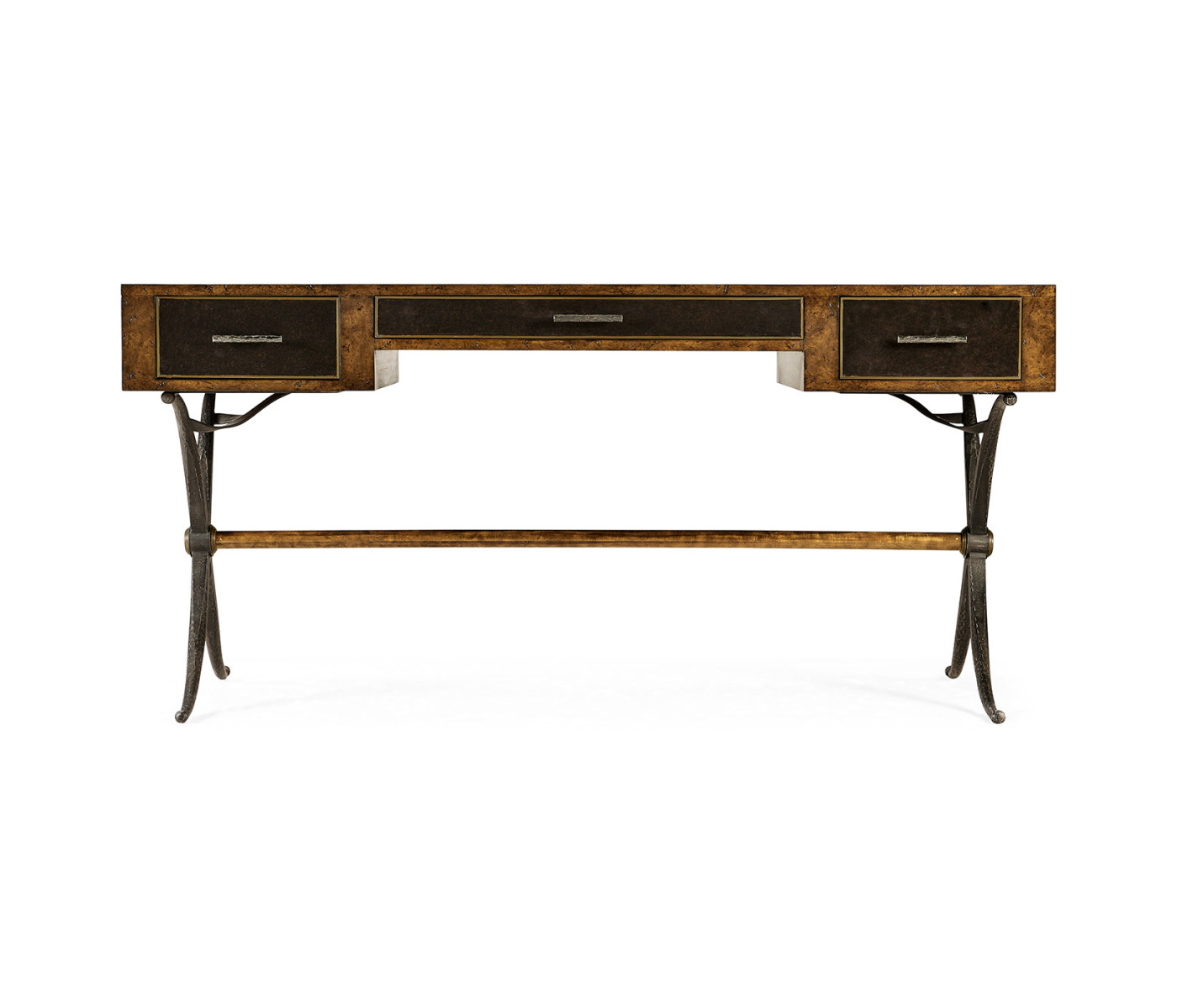 Hammered Iron Bureau Plat with Black Leather Inserts