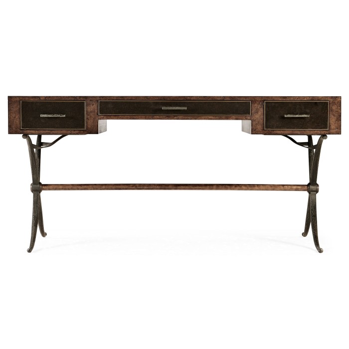 Hammered Iron Bureau Plat with Black Leather Inserts