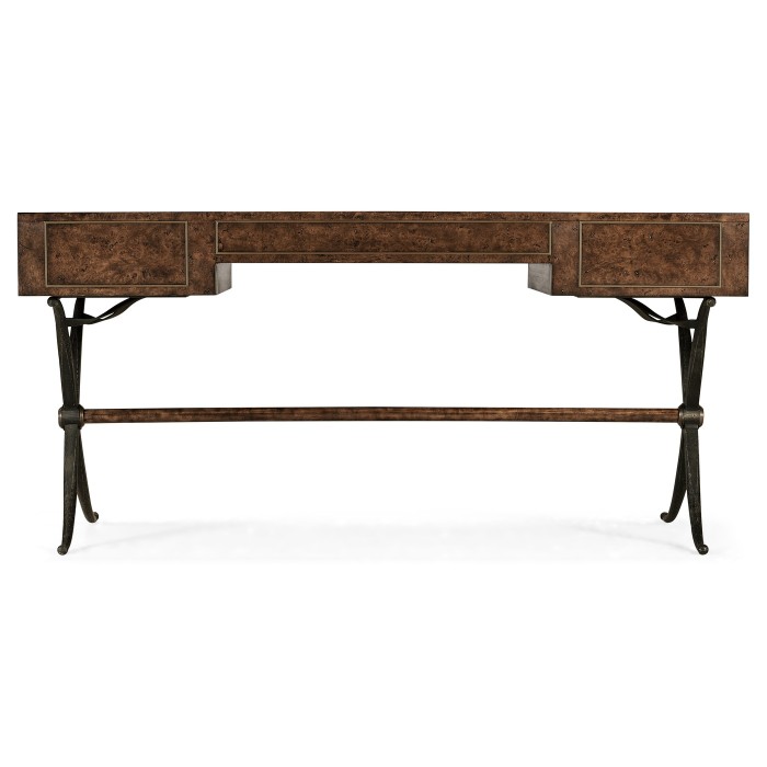 Hammered Iron Bureau Plat with Black Leather Inserts