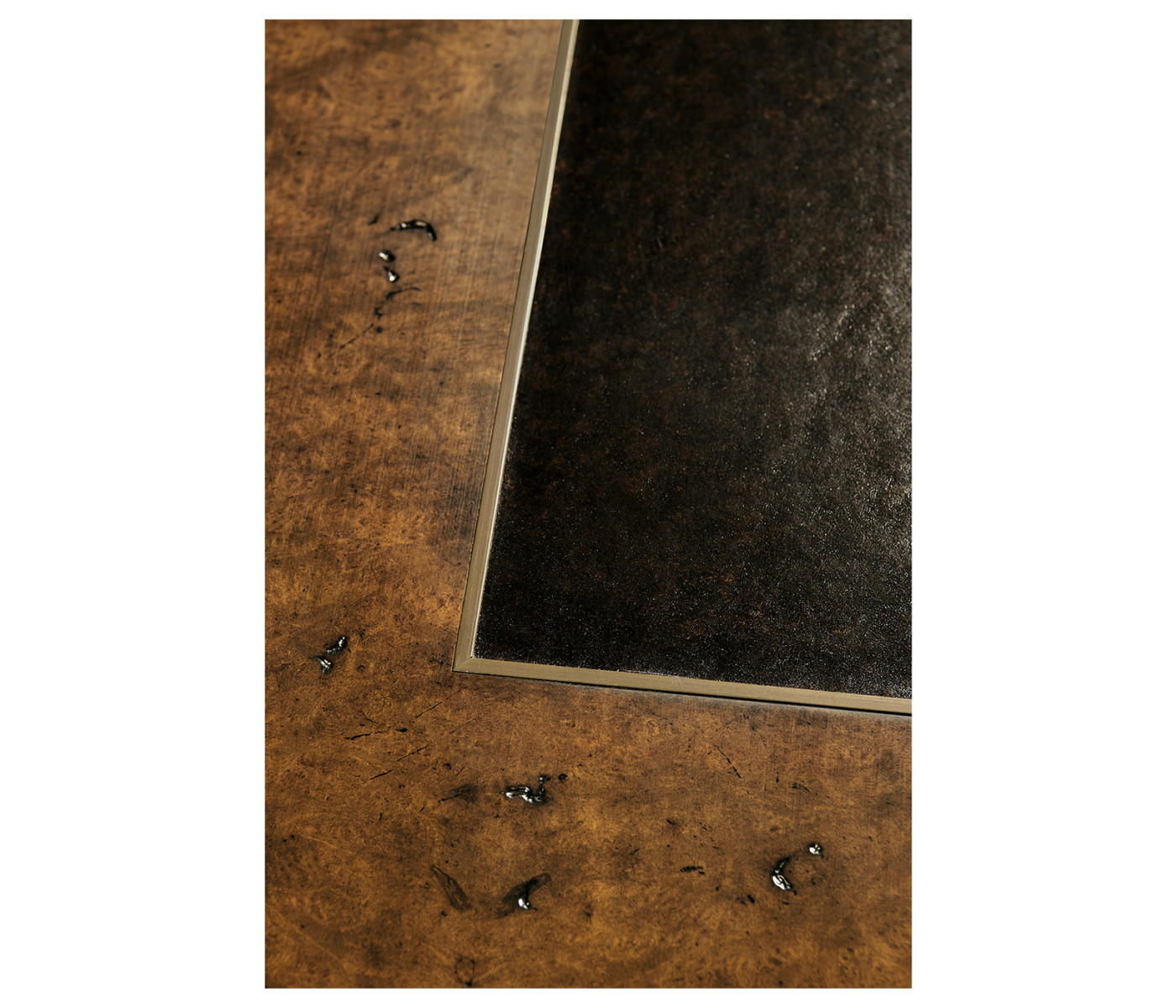 Hammered Iron Bureau Plat with Black Leather Inserts