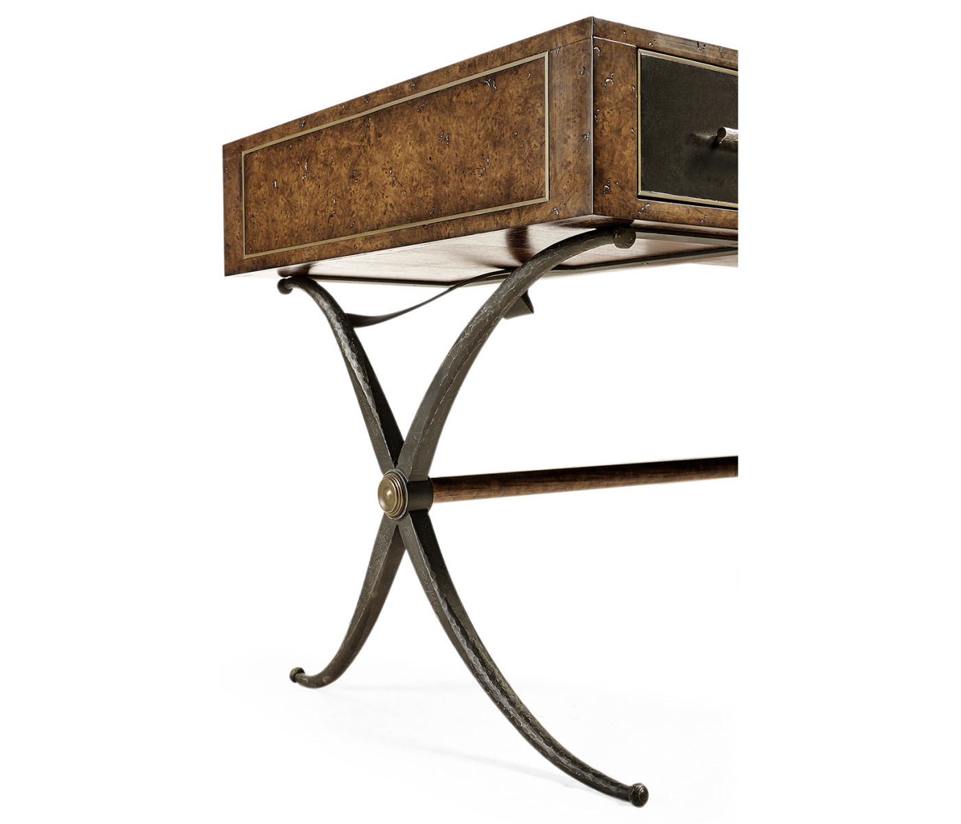 Hammered Iron Bureau Plat with Black Leather Inserts