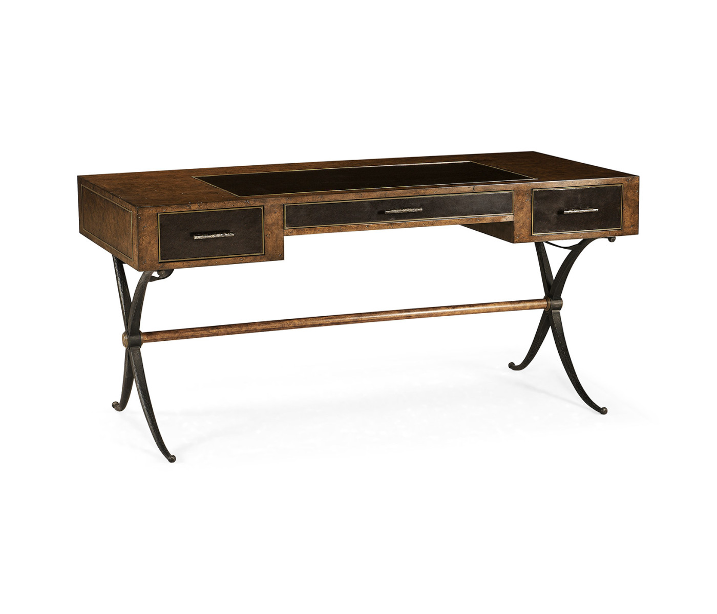 Hammered Iron Bureau Plat with Black Leather Inserts