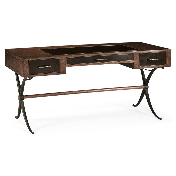 Hammered Iron Bureau Plat with Black Leather Inserts