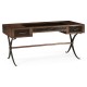 Hammered Iron Bureau Plat with Black Leather Inserts