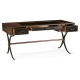 Hammered Iron Bureau Plat with Black Leather Inserts
