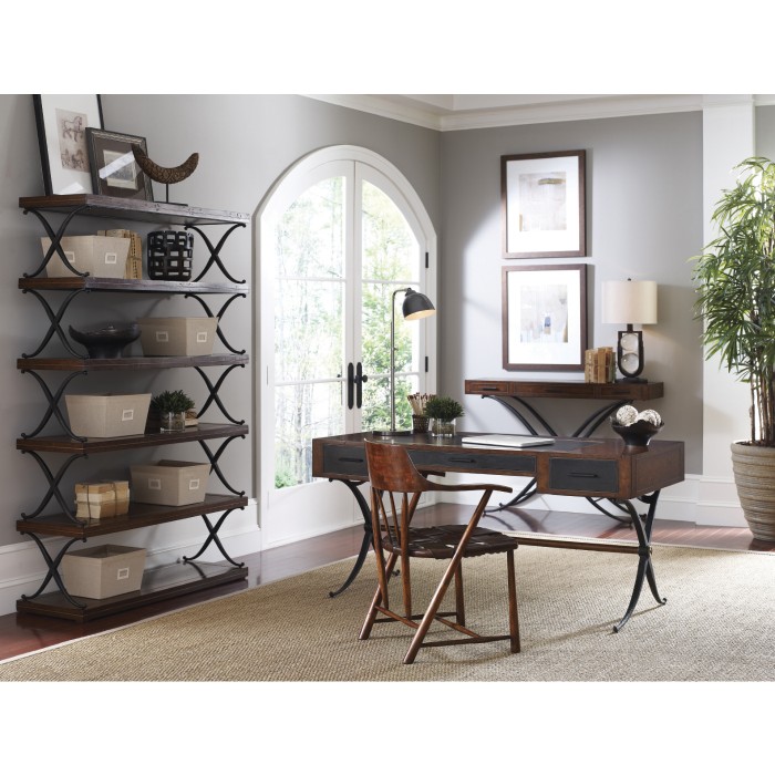 Hammered Iron Bureau Plat with Black Leather Inserts