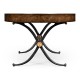 Hammered iron and burl oval coffee table