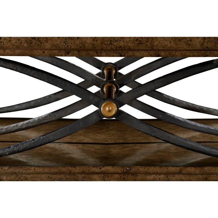 Hammered Iron and Burl Square Coffee Table