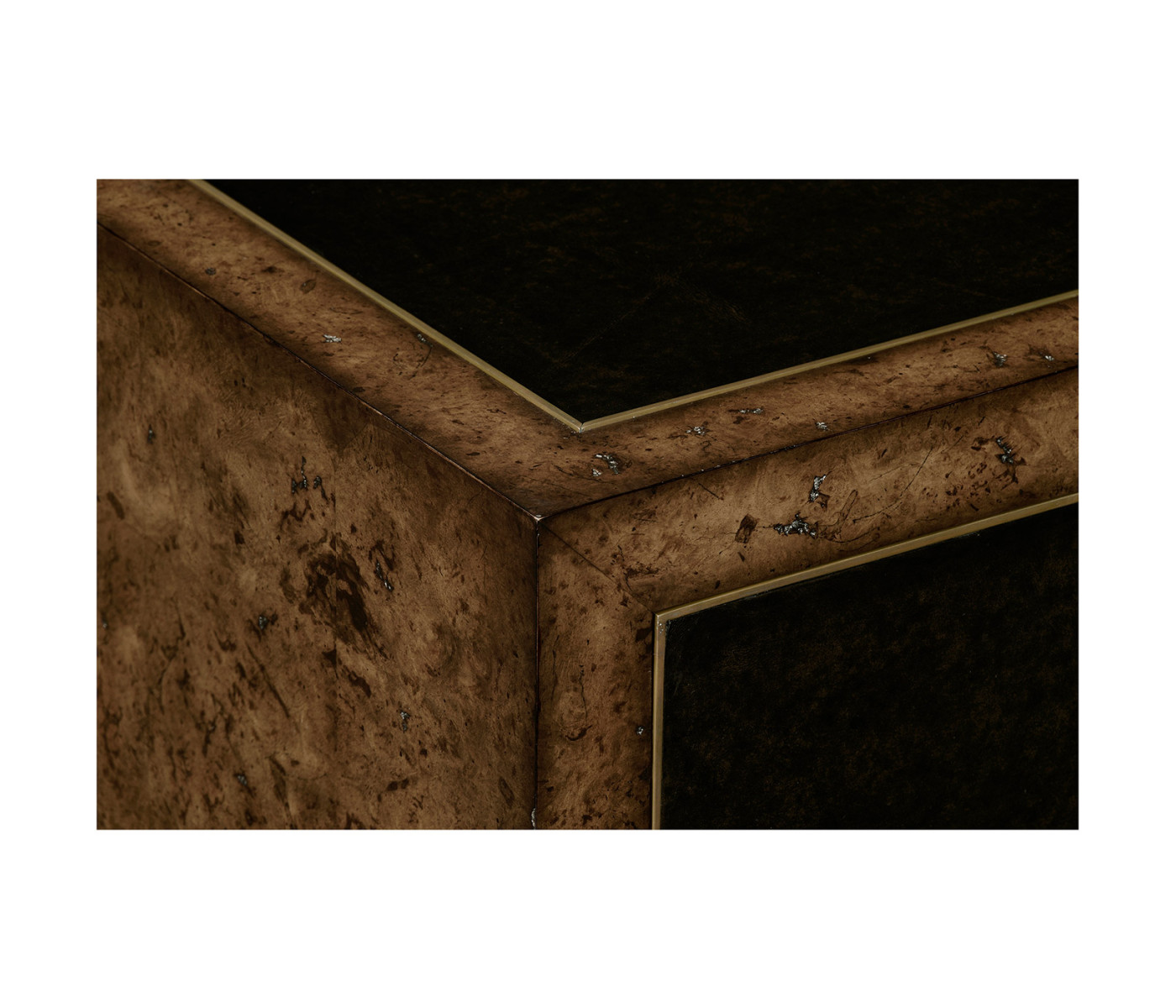 Rustic Burl Oak and Leather Chest of Three Drawers