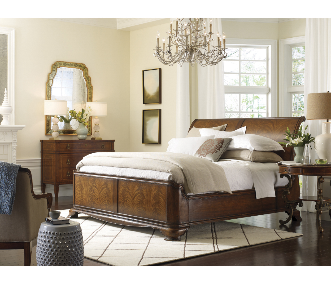 Empire style walnut three drawer chest