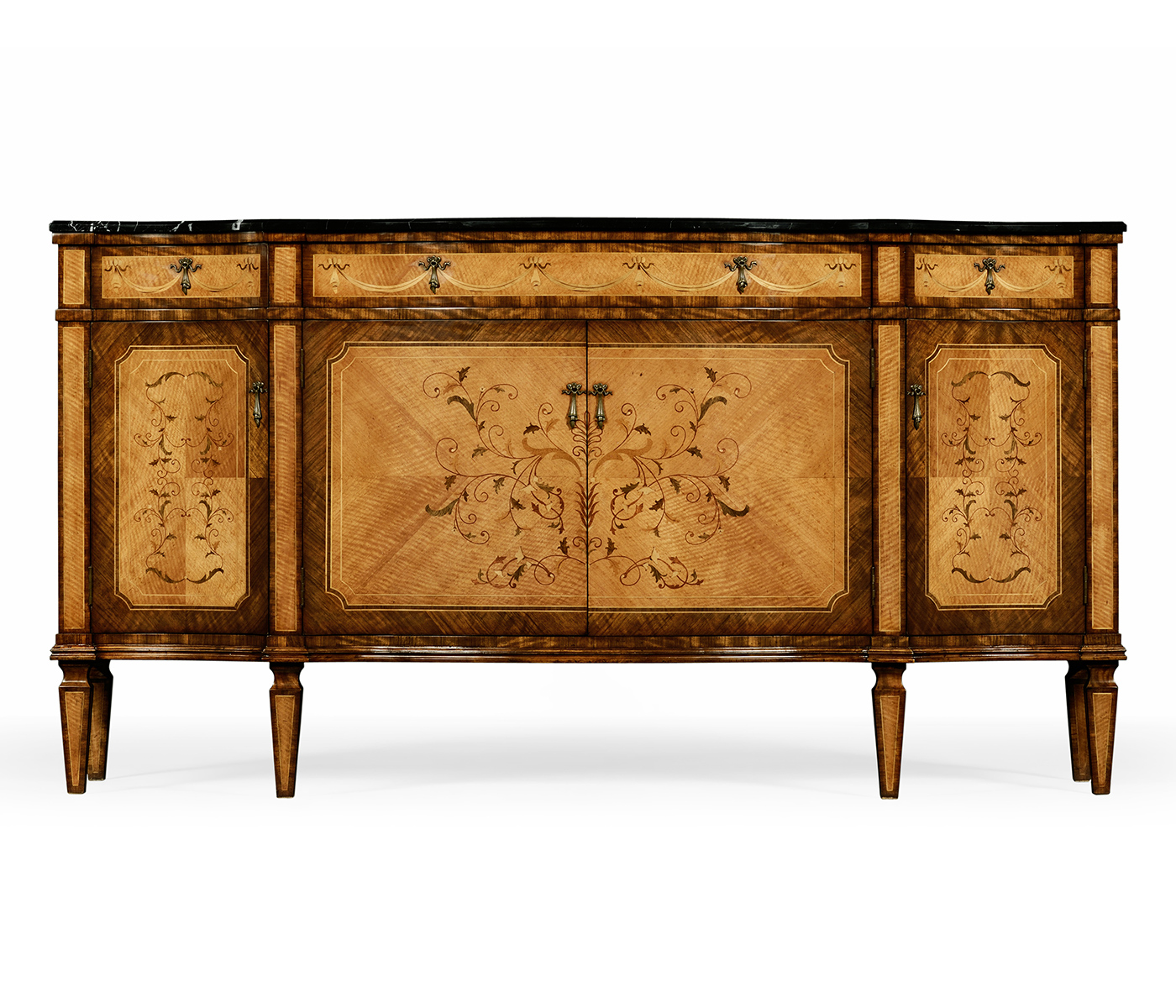Satinwood serpentine sideboard with floral inlay