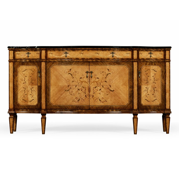 Satinwood serpentine sideboard with floral inlay