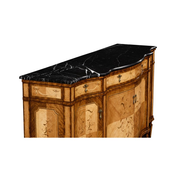 Satinwood serpentine sideboard with floral inlay