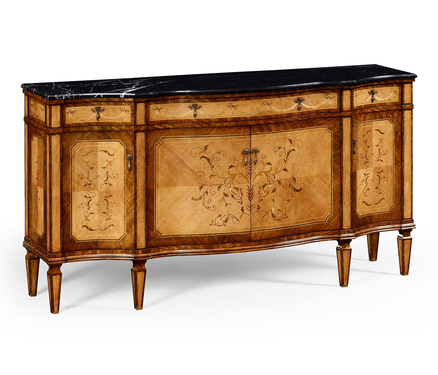Satinwood serpentine sideboard with floral inlay