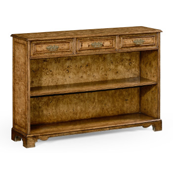 George II style burl oak bookcase with drawers