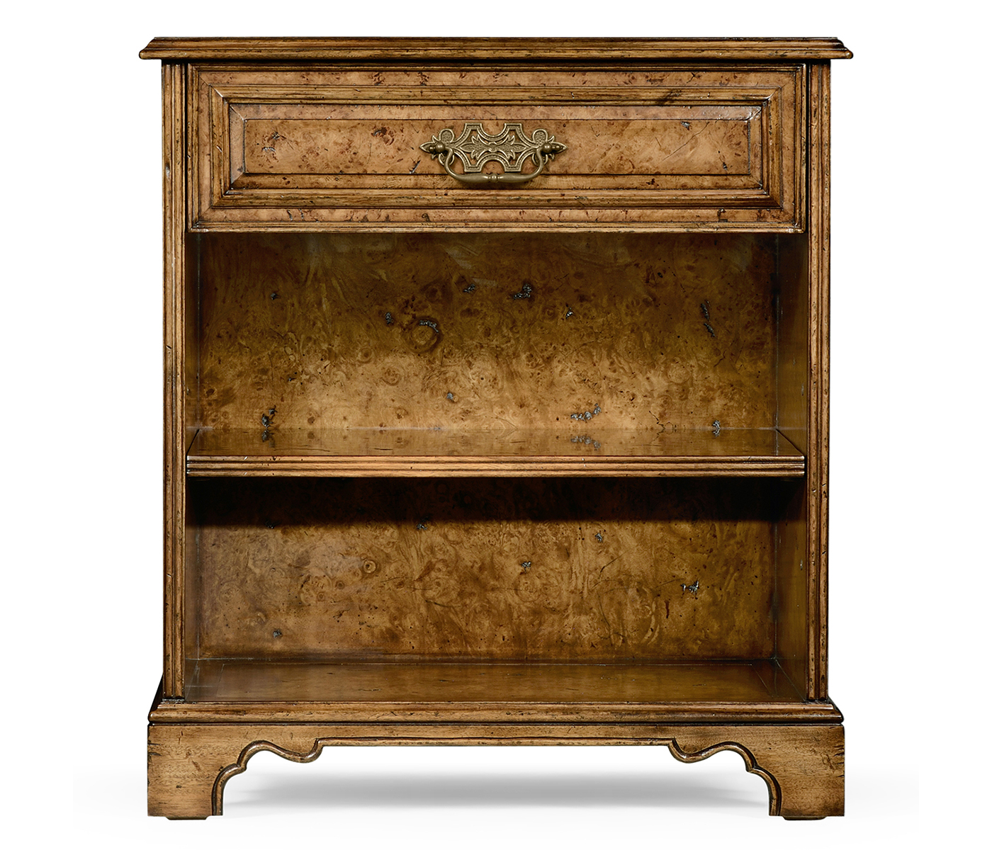 George II style burl oak beside table with drawer