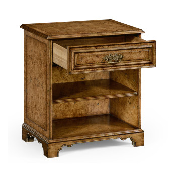 George II Style Burl Oak Beside Table with Drawer