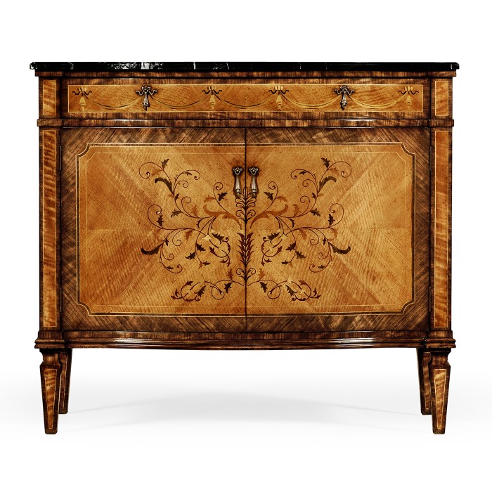 Satinwood & Floral Side Cabinet with Marble Top
