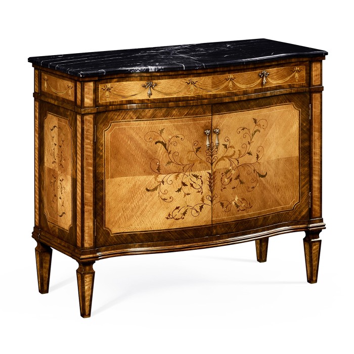 Satinwood & Floral Side Cabinet with Marble Top