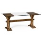 Country living style walnut desk with glass top