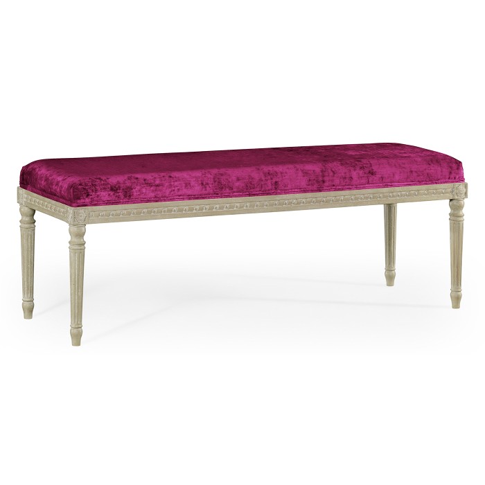 Louis XV bench - Grey weathered & Velvet fuchsia