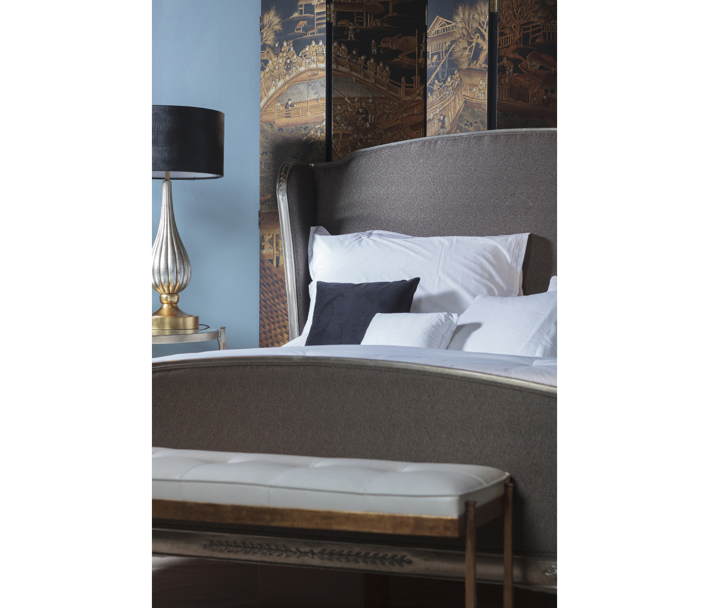 Louis XV Silver-Leaf US King Bed