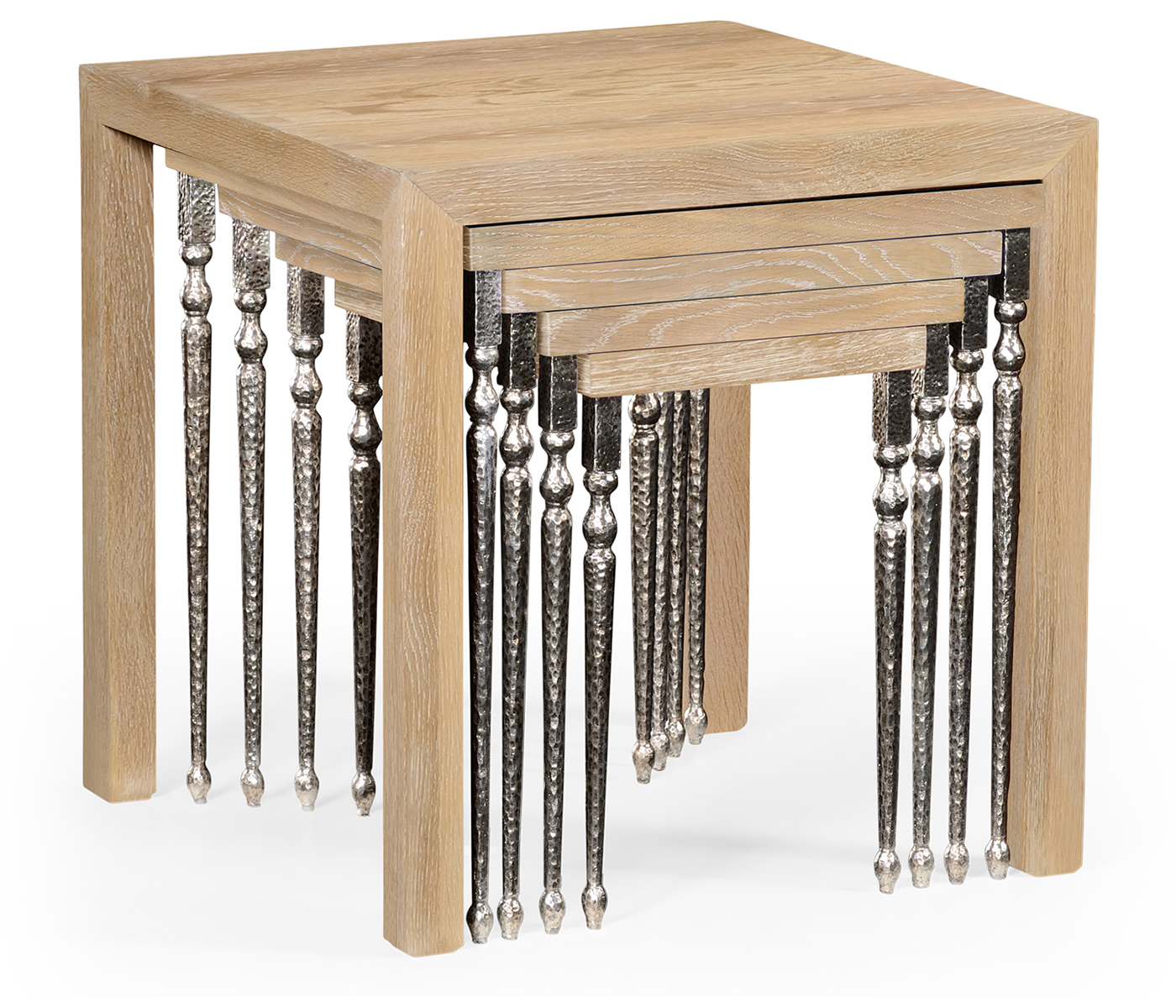 Oak and hammered iron coloured nest of tables