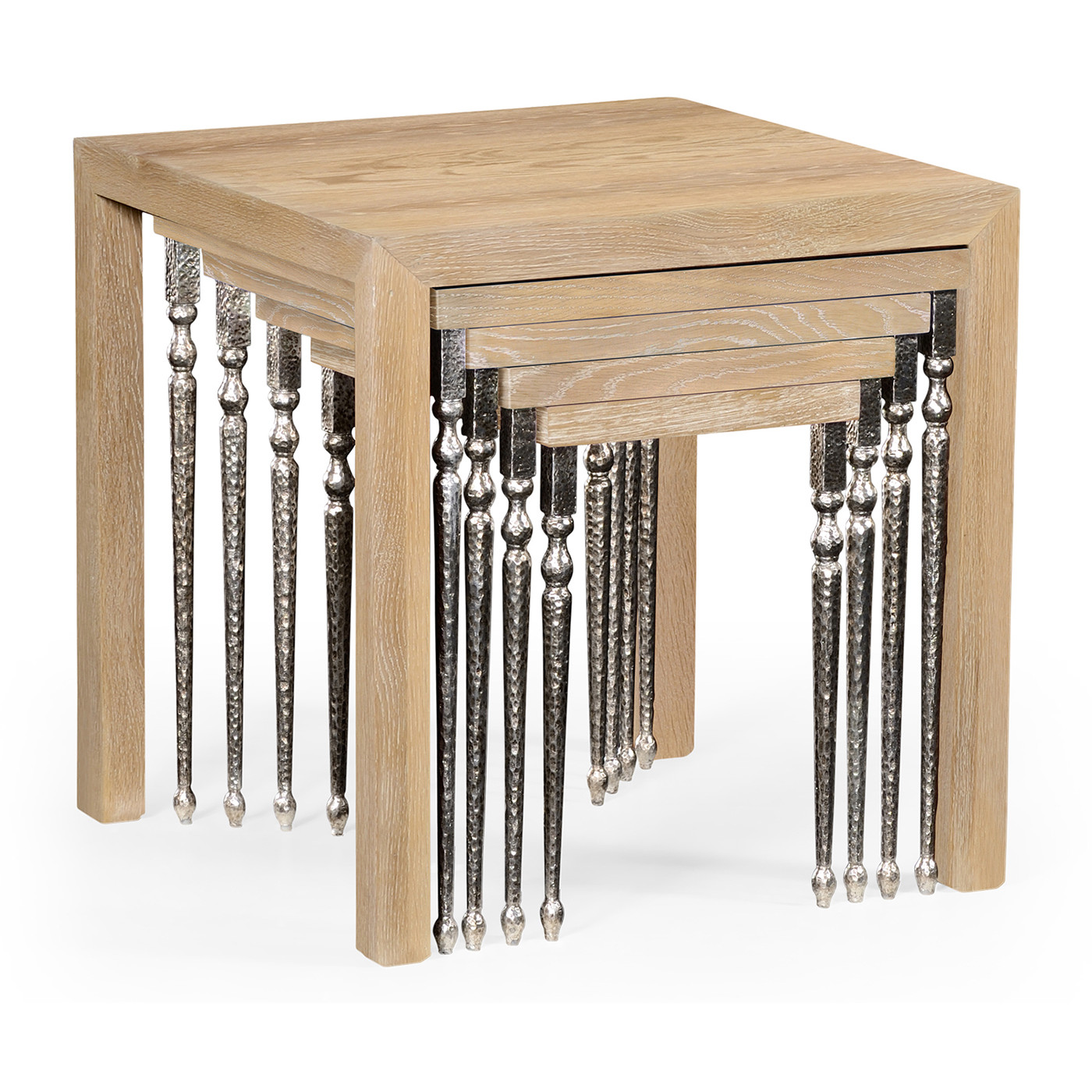 Oak and hammered iron coloured nest of tables