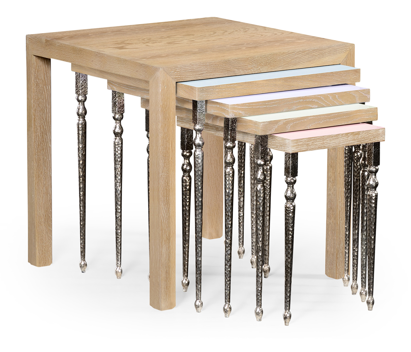 Oak and hammered iron coloured nest of tables