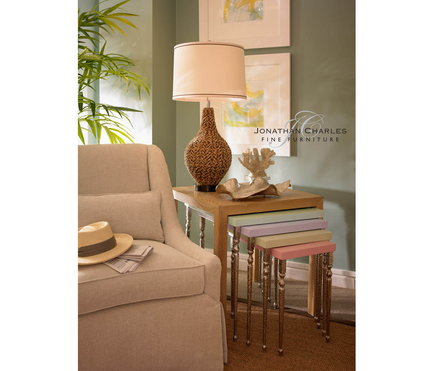 Oak and hammered iron coloured nest of tables