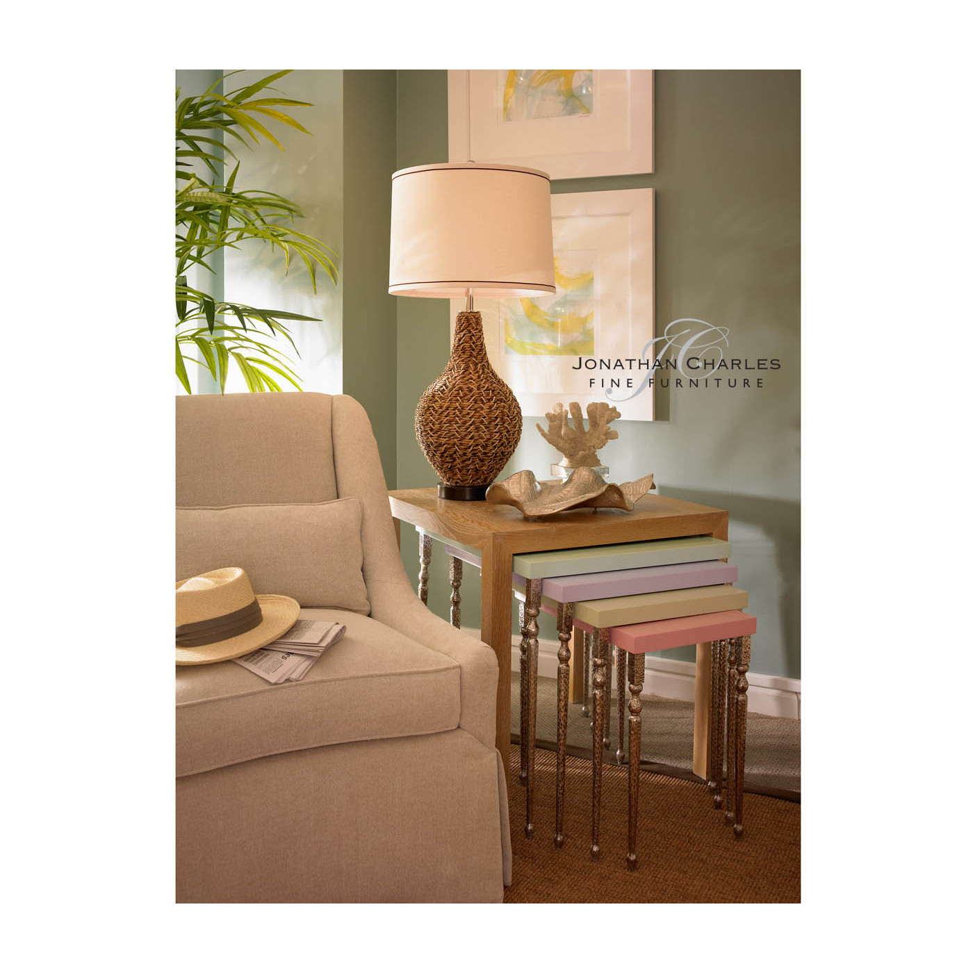 Oak and hammered iron coloured nest of tables