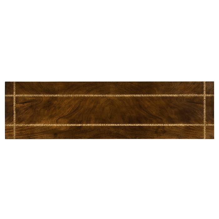 Craftsman's mahogany console with herringbone inlay detail