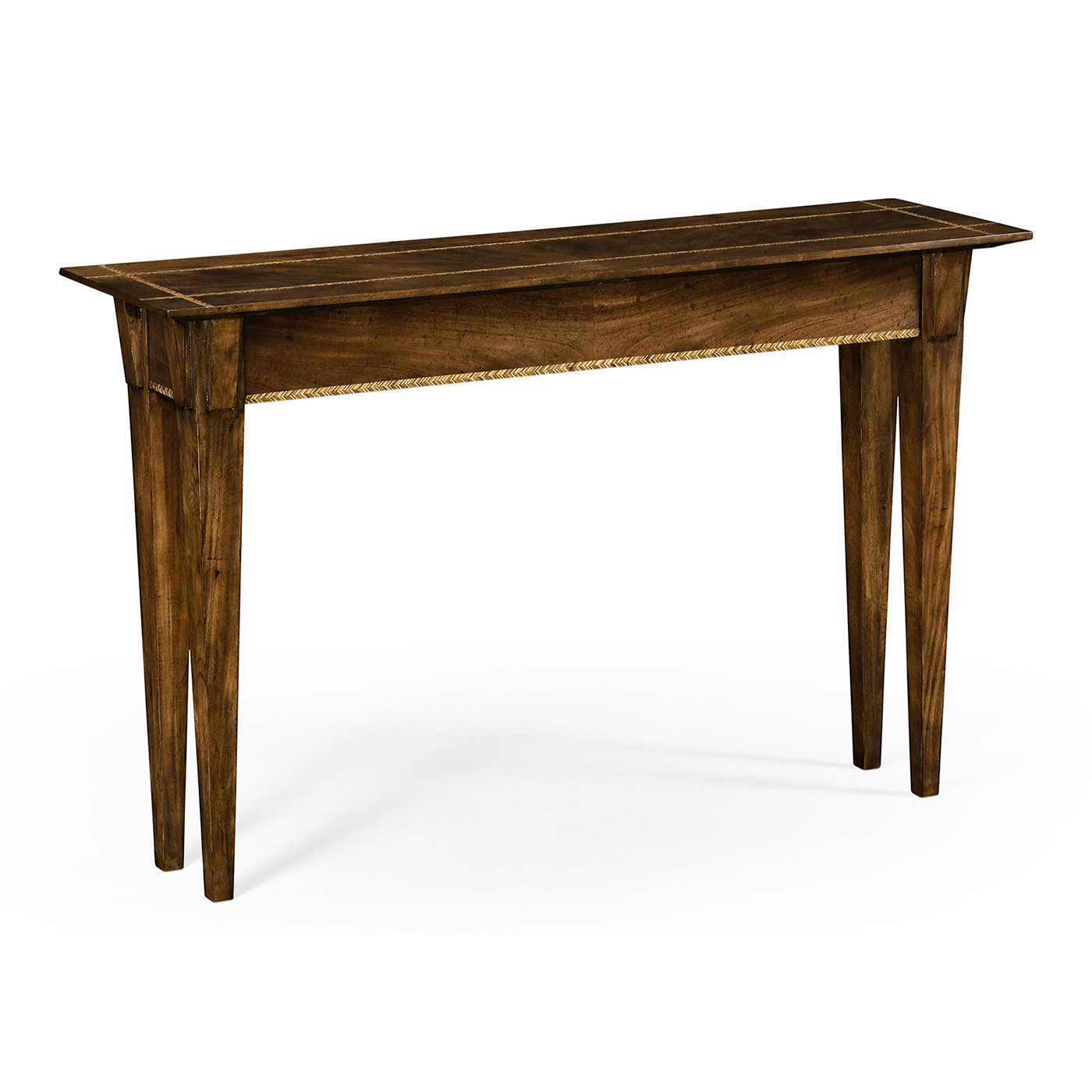 Craftsman's mahogany console with herringbone inlay detail