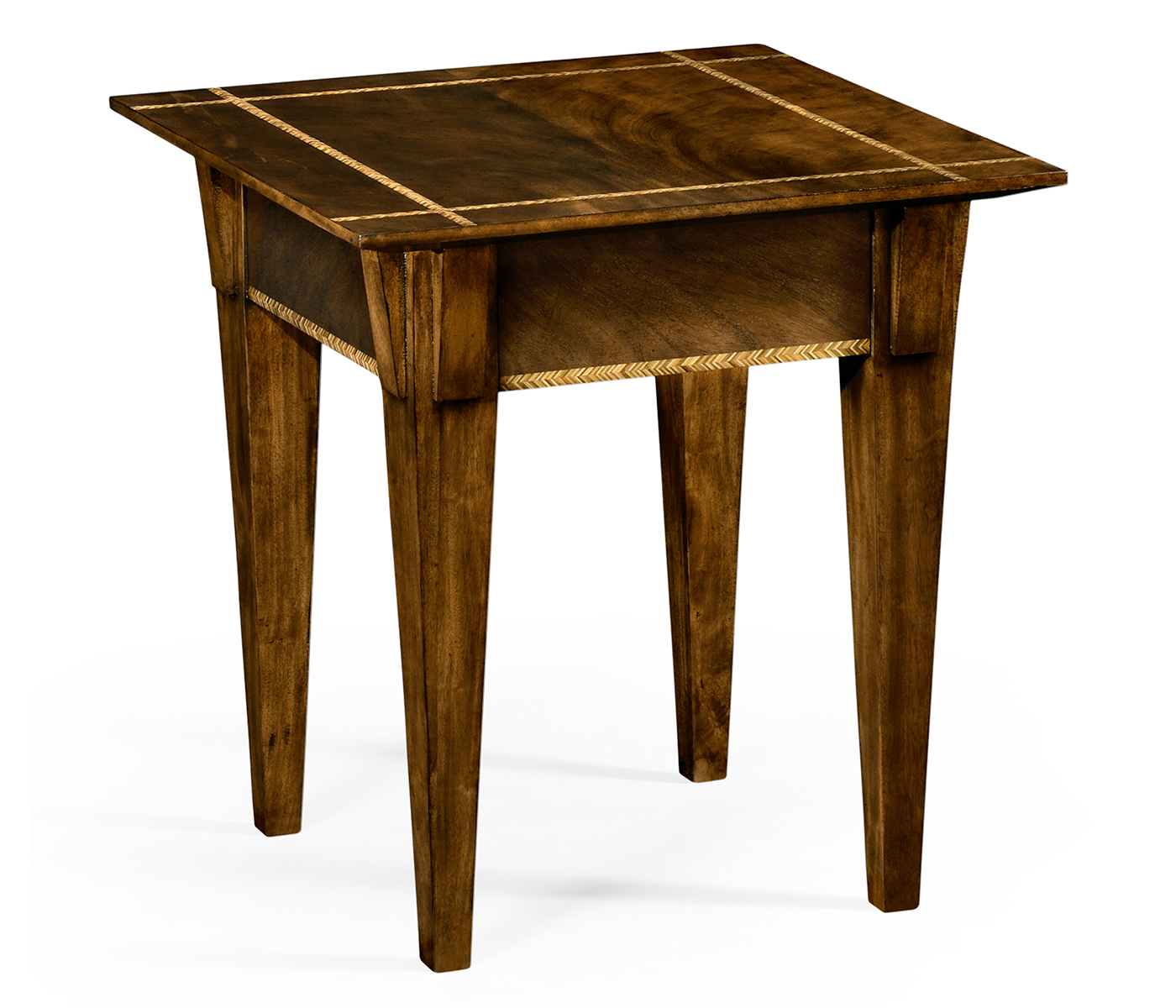 Craftsman's mahogany side table with herringbone inlay detail