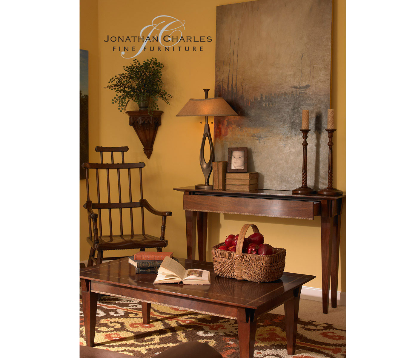Craftsman's mahogany coffee table with herringbone inlay detail