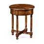 Walnut parquet round side table with contrast inlay