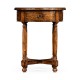 Walnut parquet round side table with contrast inlay