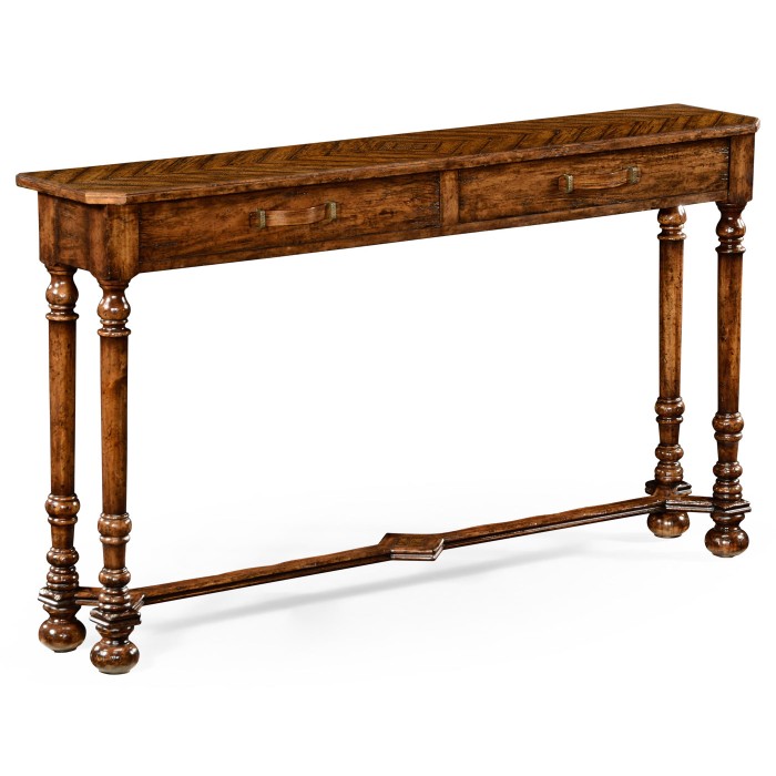 Heavily distressed parquet console with strap handles